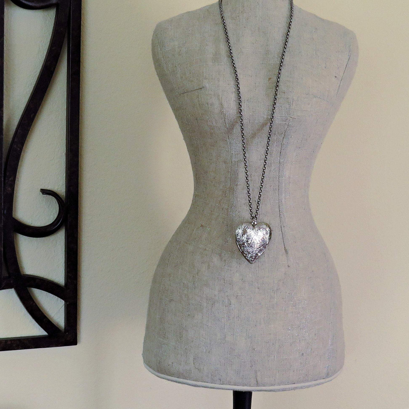 Large Silver Heart Locket Necklace