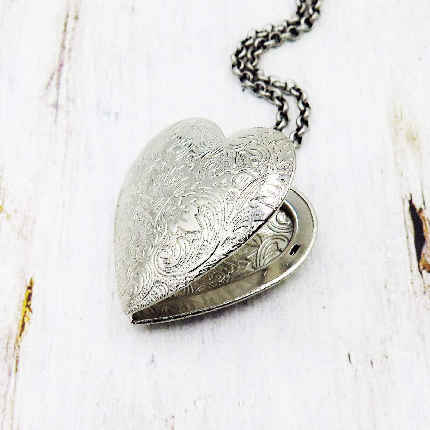 Large Silver Heart Locket Necklace