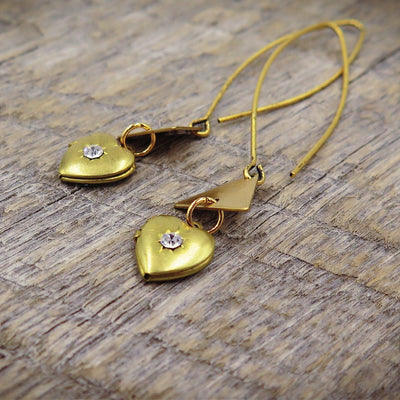 Mid Century Modern Heart Locket and Triangle Earrings