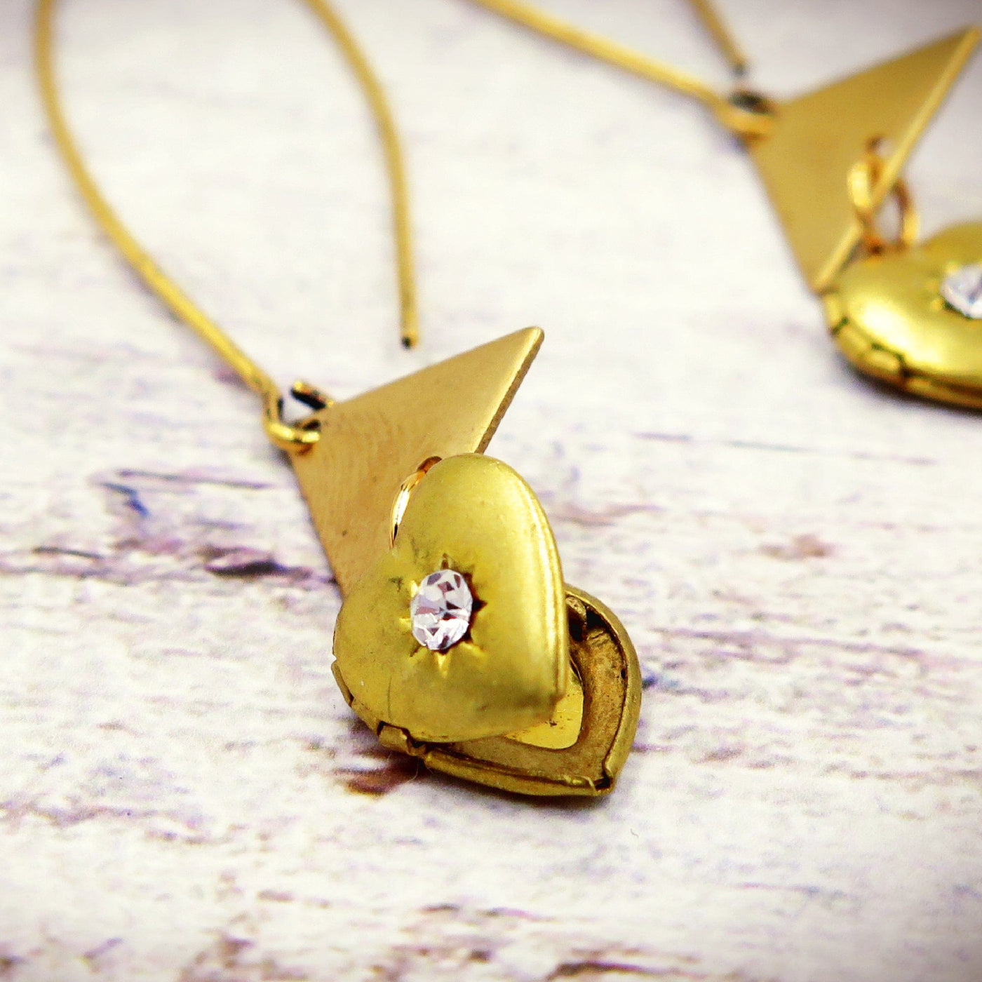 Mid Century Modern Heart Locket and Triangle Earrings