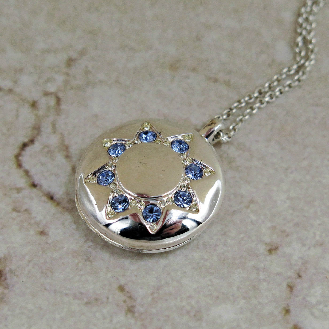 Silver Locket with Sapphire Star Inlay