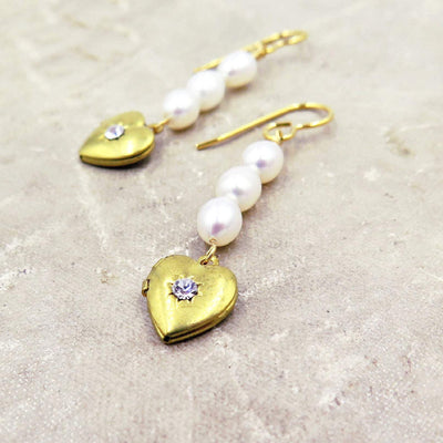 Heart Locket and Pearl Earrings